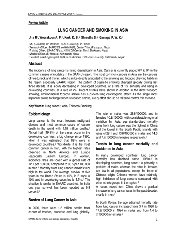(PDF) Lung Cancer and Smoking in Asia