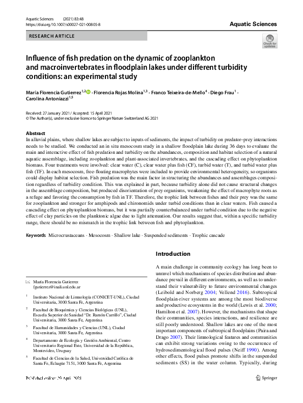 (PDF) Influence of fish predation on the dynamic of zooplankton and ...