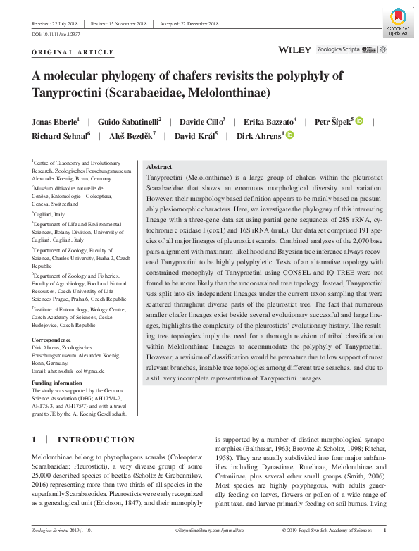 (PDF) A molecular phylogeny of chafers revisits the polyphyly of ...