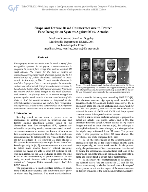 (PDF) Shape and Texture Based Countermeasure to Protect Face ...