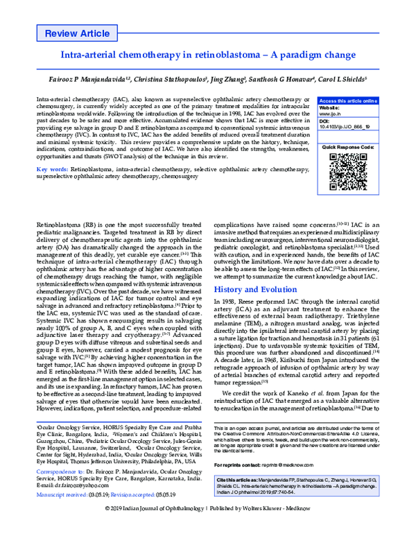 (PDF) Intra-arterial chemotherapy in retinoblastoma – A paradigm change
