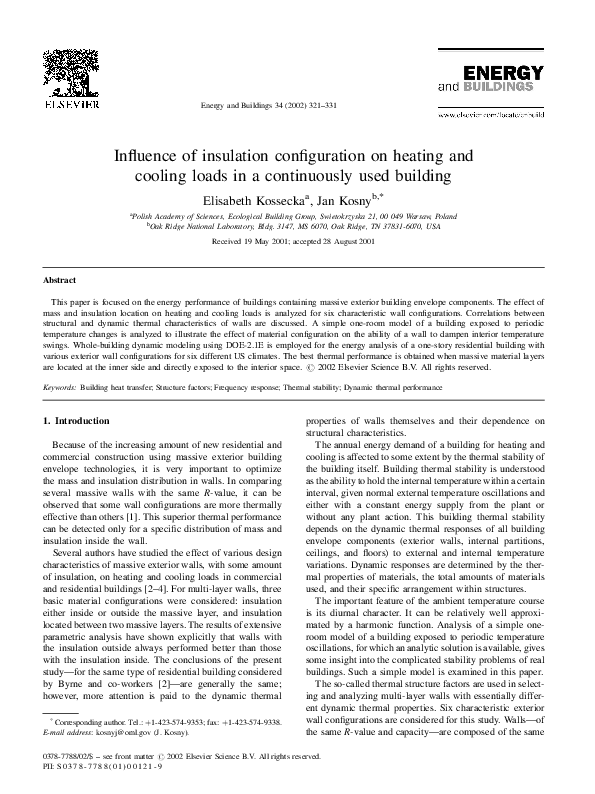 (PDF) Influence of insulation configuration on heating and cooling ...