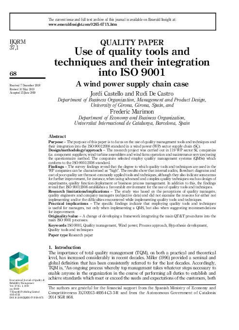 (PDF) Use of quality tools and techniques and their integration into ...
