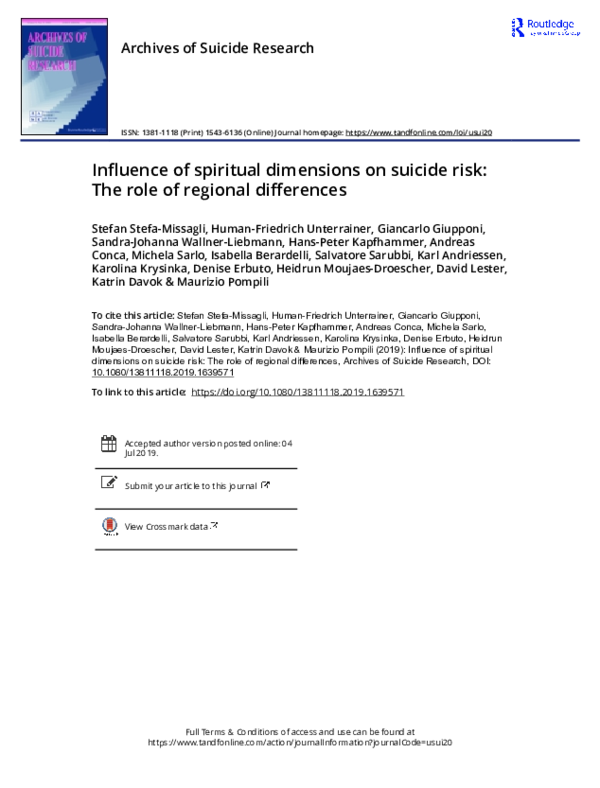 (PDF) Influence of Spiritual Dimensions on Suicide Risk: The Role of ...