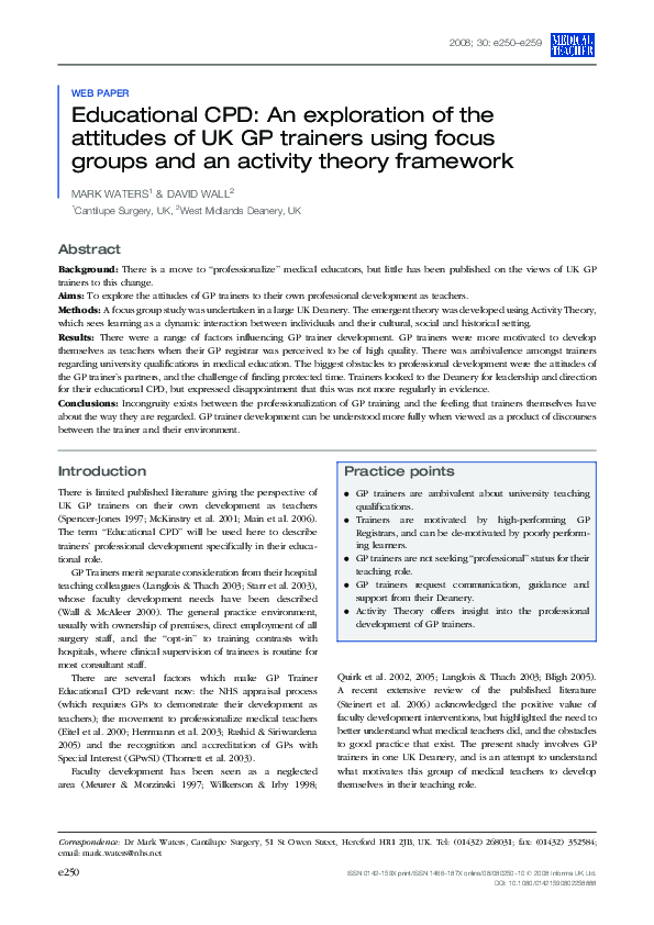 (PDF) Educational CPD: An exploration of the attitudes of UK GP ...