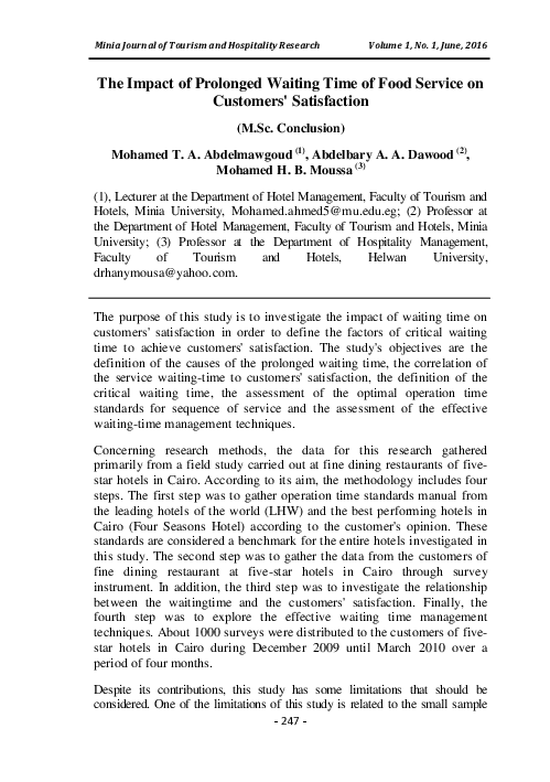 (PDF) The Impact of Prolonged Waiting Time of Food Service on Customers ...