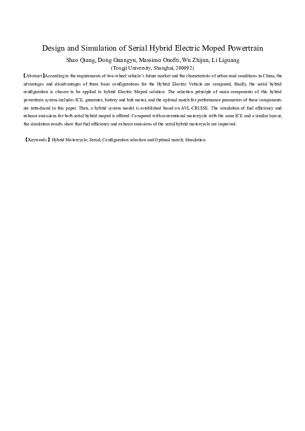 (DOC) Design and Simulation of Serial Hybrid Electric Moped Powertrain