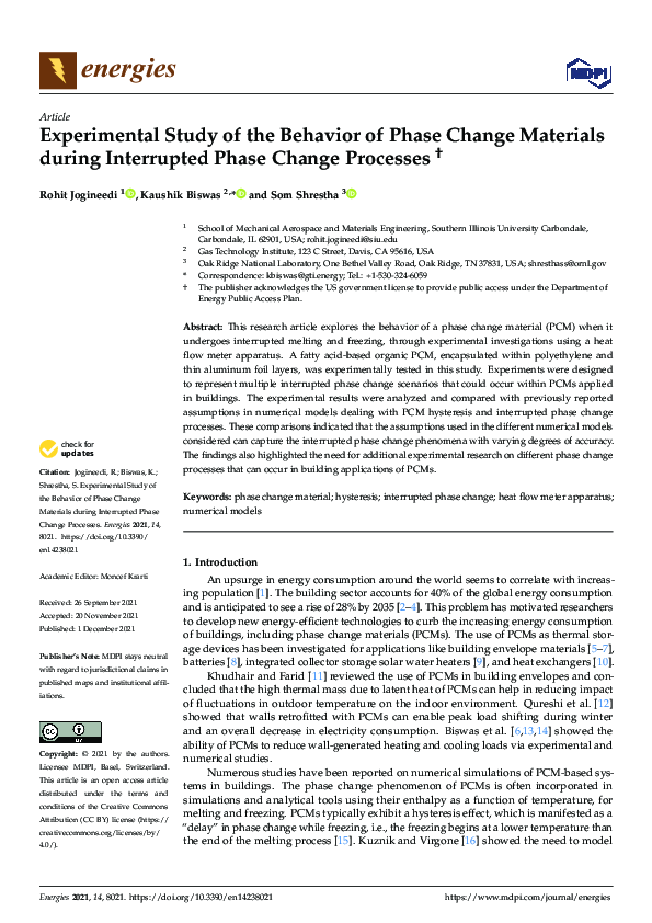 (PDF) Experimental Study of the Behavior of Phase Change Materials ...