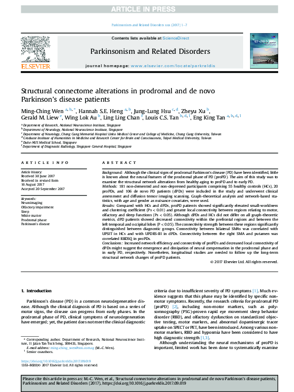 (PDF) Structural connectome alterations in prodromal and de novo ...