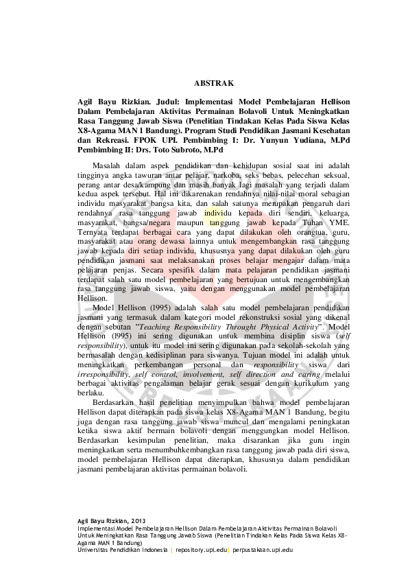(PDF) IMPLEMENTASI MODEL PEMBELAJARAN HELLISON DALAM PEMBELAJARAN ...