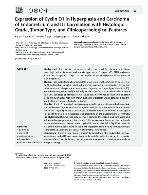(PDF) Expression of Cyclin D1 in Hyperplasia and Carcinoma of ...