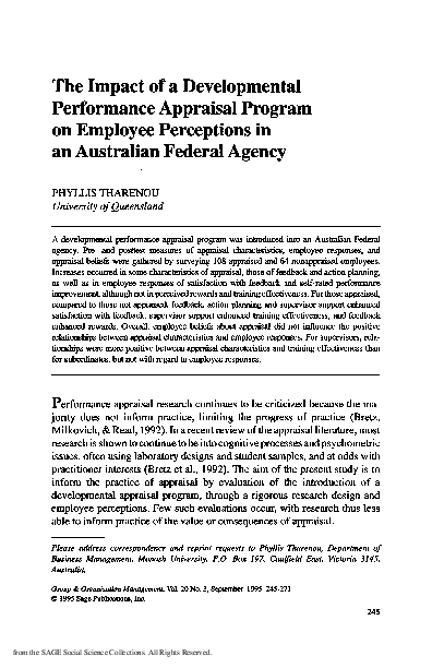 (PDF) The Impact of a Developmental Performance Appraisal Program on ...