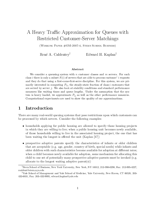 (PDF) A Heavy Traffic Approximation for Queues with Restricted Customer ...