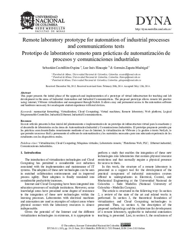 (PDF) Remote laboratory prototype for automation of industrial ...