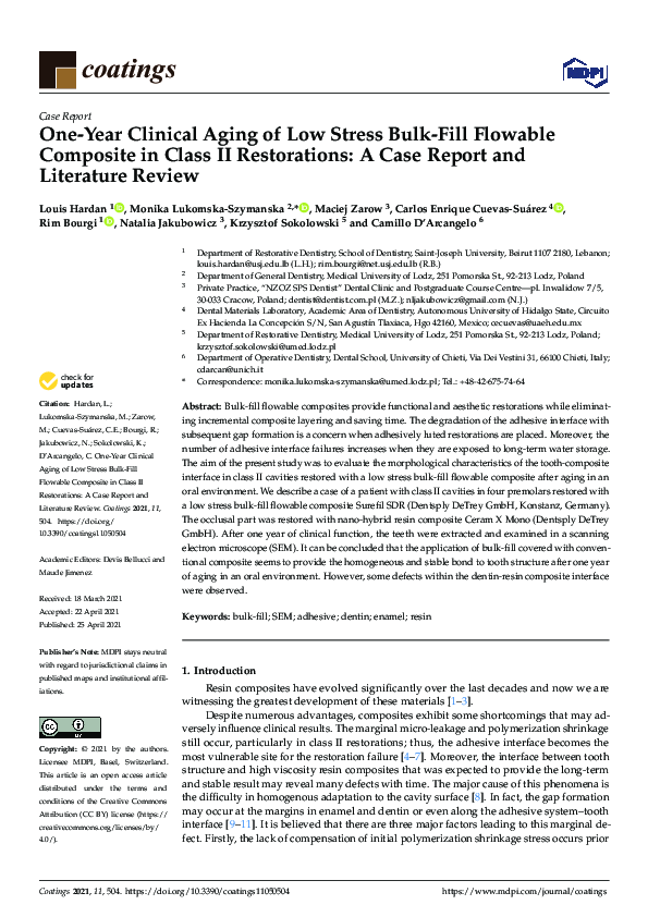 (PDF) OneYear Clinical Aging of Low Stress BulkFill Flowable