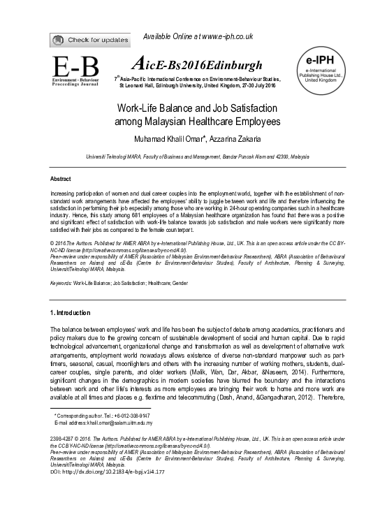 (PDF) Work-Life Balance and Job Satisfaction among Malaysian Healthcare ...