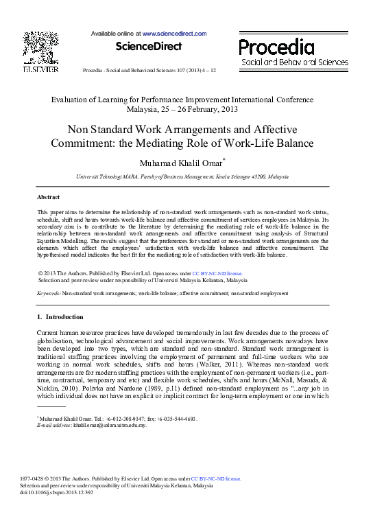 (PDF) Non Standard Work Arrangements and Affective Commitment: The ...
