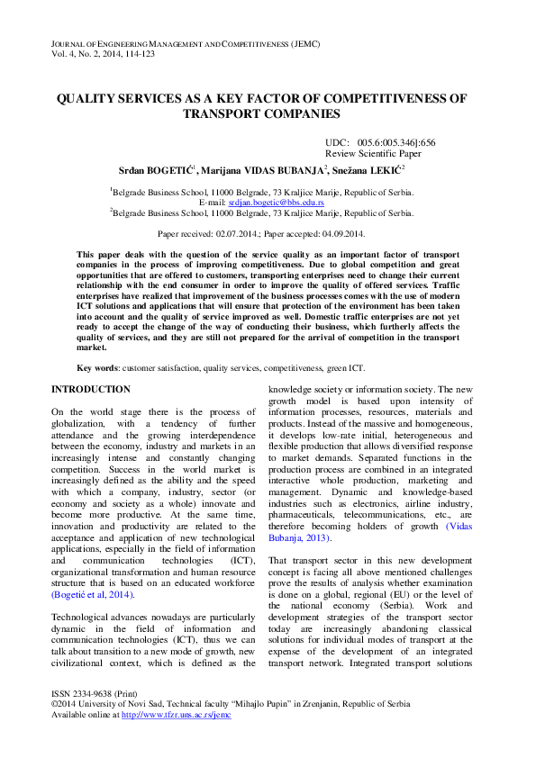 (PDF) Quality services as a key factor of competitiveness of transport ...