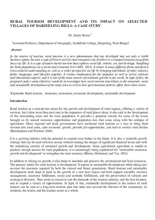 (DOC) RURAL TOURISM DEVELOPMENT AND ITS IMPACT ON SELECTED VILLAGES OF ...