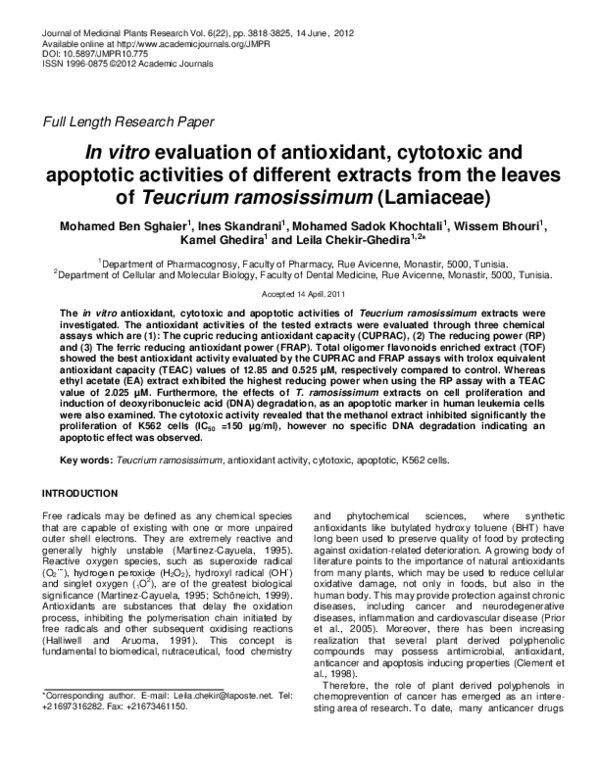 (PDF) In vitro evaluation of antioxidant, cytotoxic and apoptotic ...