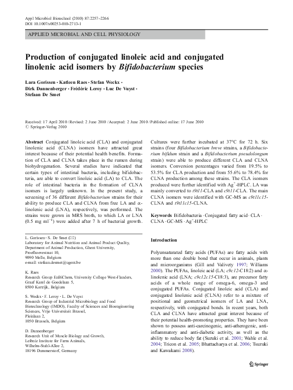 (PDF) Production of conjugated linoleic acid and conjugated linolenic