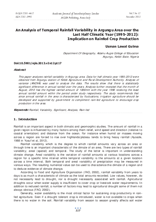 (PDF) An Analysis of Temporal Rainfall Variability in Argungu Area over ...