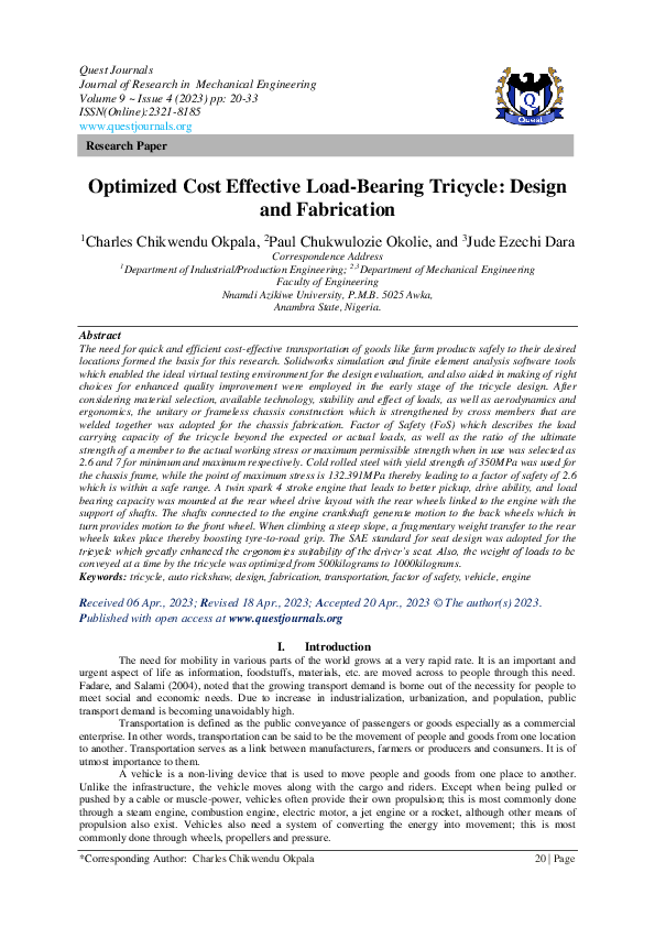 (PDF) Optimized Cost Effective LoadBearing Tricycle Design and