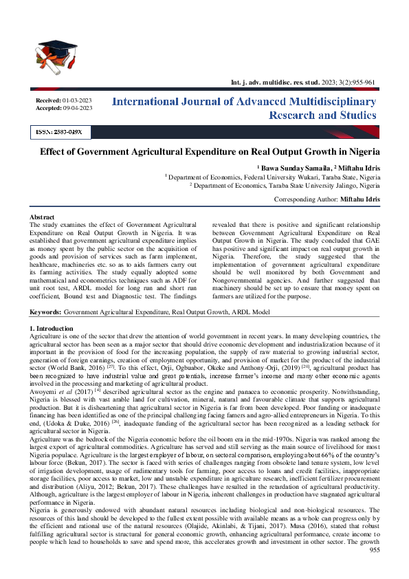 (PDF) Effect of Government Agricultural Expenditure on Real Output ...