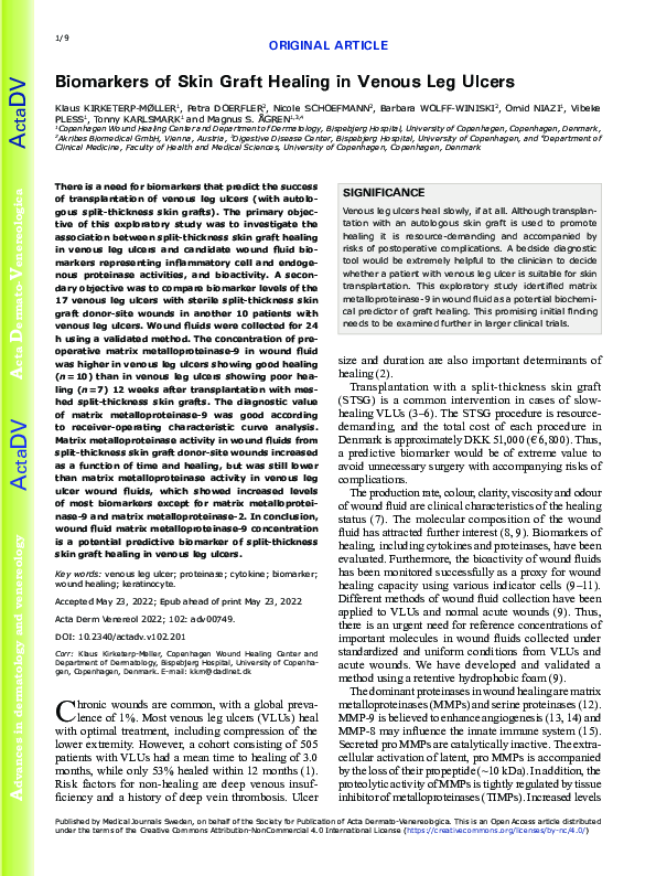 (PDF) Biomarkers of Skin Graft Healing in Venous Leg Ulcers