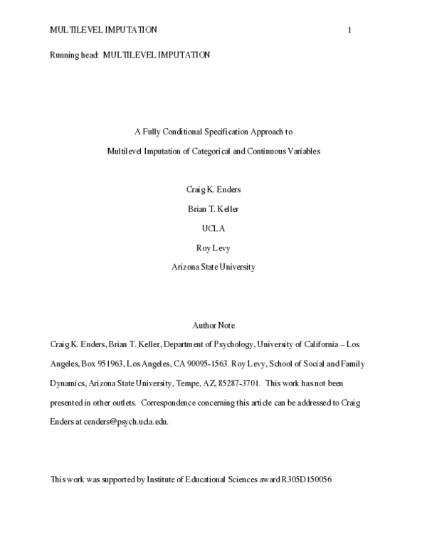 (PDF) A fully conditional specification approach to multilevel ...