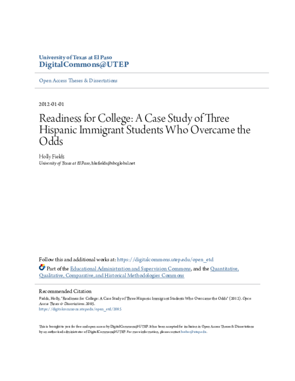 (PDF) Readiness for college: A case study of three Hispanic immigrant ...