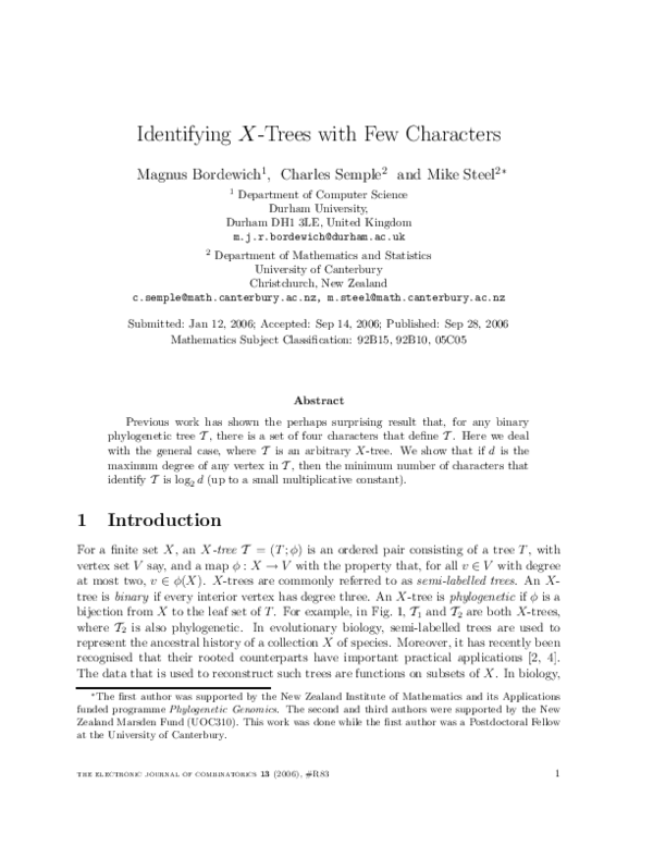 (PDF) Identifying $X$-Trees with Few Characters
