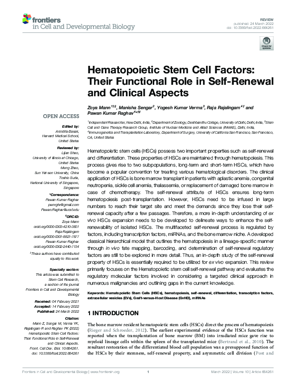 (PDF) Hematopoietic Stem Cell Factors: Their Functional Role in Self ...
