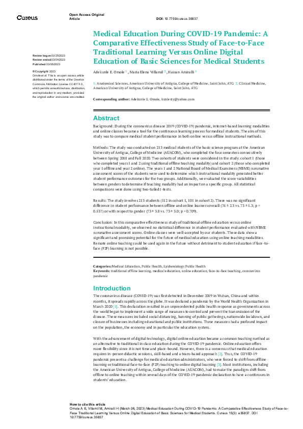 (PDF) Medical Education During COVID-19 Pandemic: A Comparative ...
