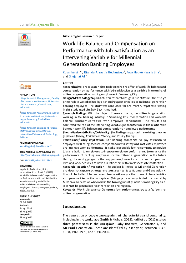 (PDF) Work-life Balance and Compensation on Performance with Job ...