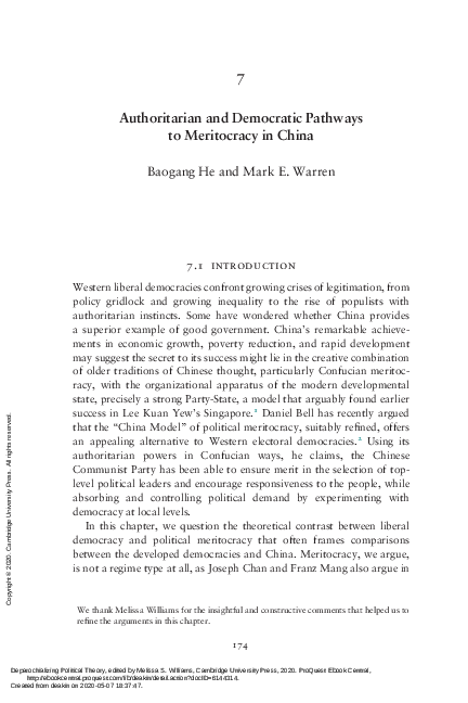 (PDF) Authoritarian and Democratic Pathways to Meritocracy in China