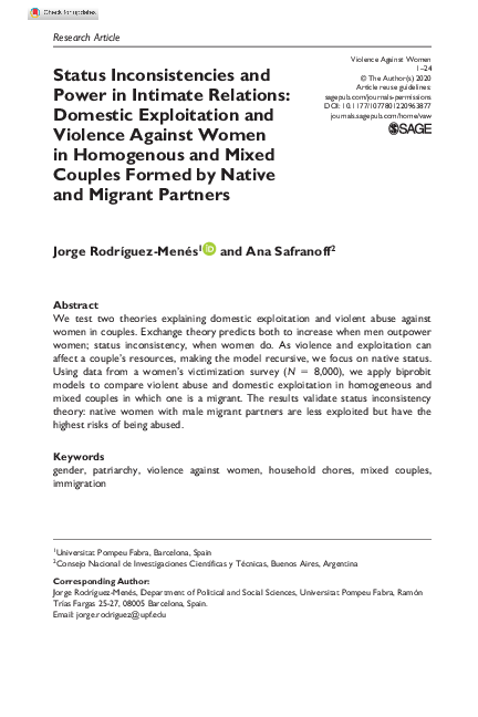 (PDF) Status Inconsistencies and Power in Intimate Relations: Domestic ...