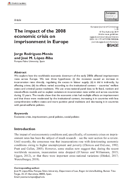 (PDF) The impact of the 2008 economic crisis on imprisonment in Europe