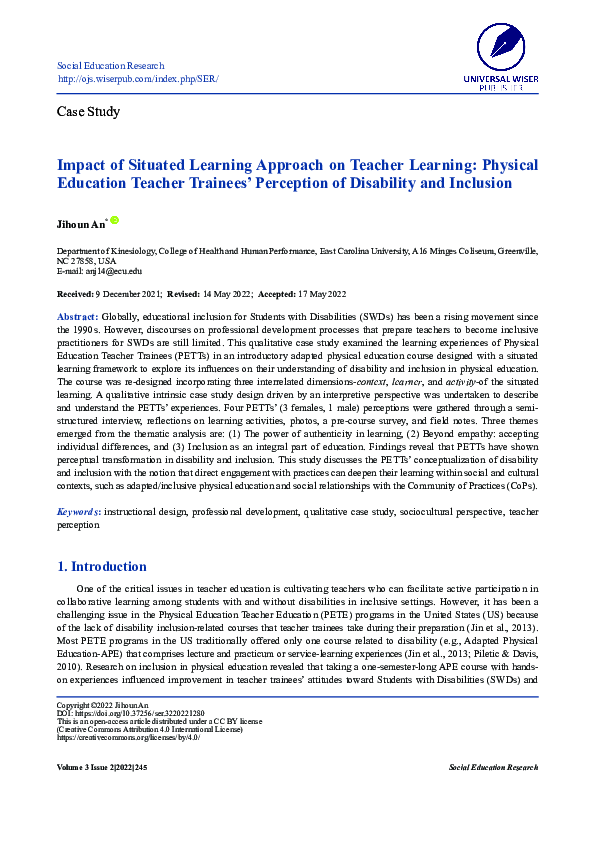 (PDF) Impact of Situated Learning Approach on Teacher Learning ...