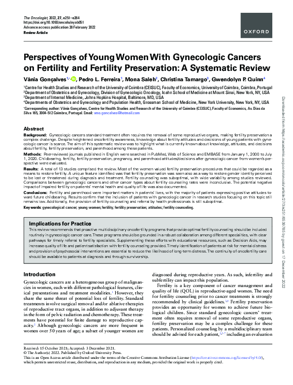 (PDF) Perspectives of Young Women With Gynecologic Cancers on Fertility ...