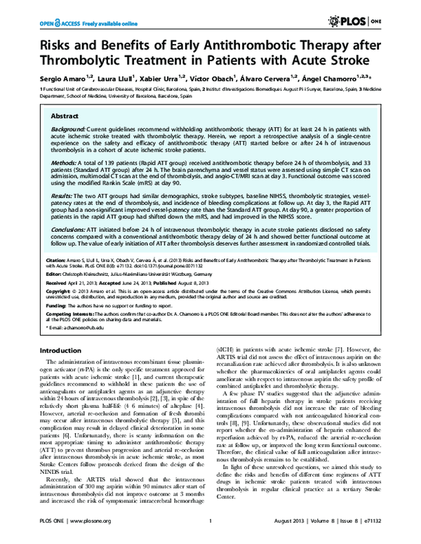 (PDF) Risks and Benefits of Early Antithrombotic Therapy after ...