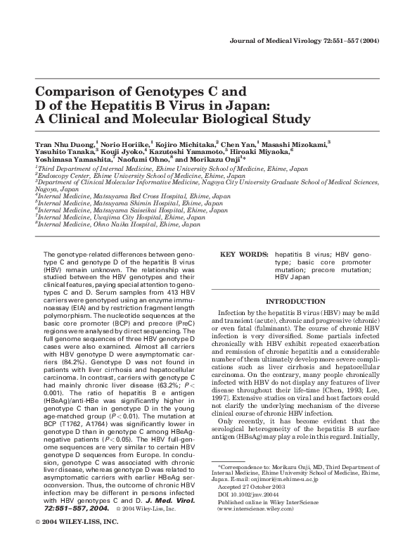 (PDF) Comparison of genotypes C and D of the hepatitis B virus in Japan ...