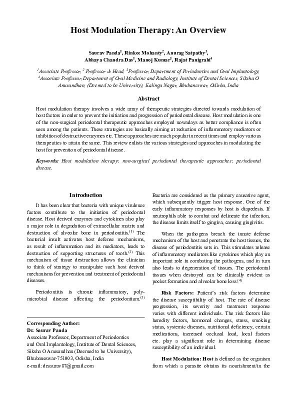 (PDF) Host Modulation Therapy: An Overview