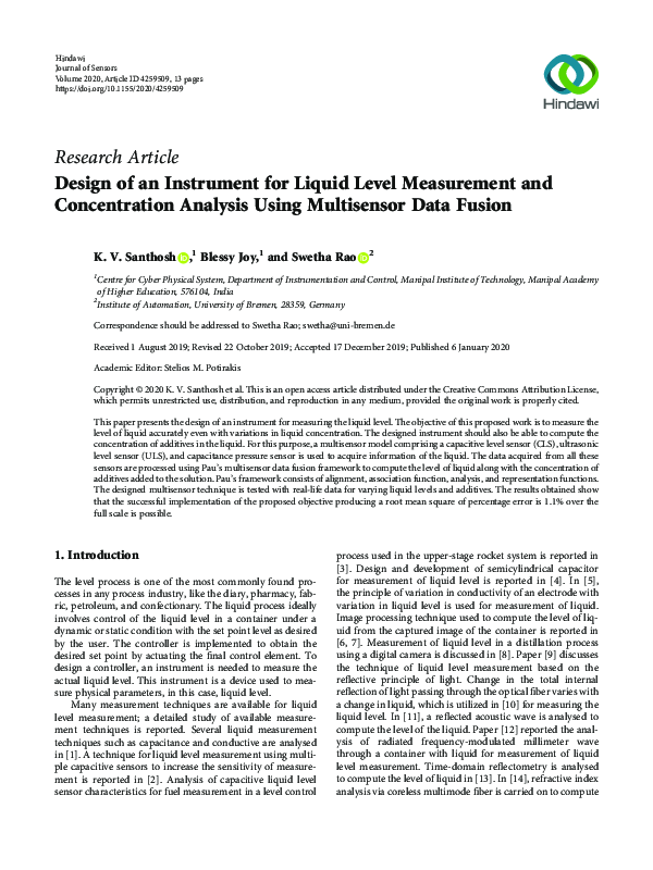 (PDF) Design of an Instrument for Liquid Level Measurement and ...