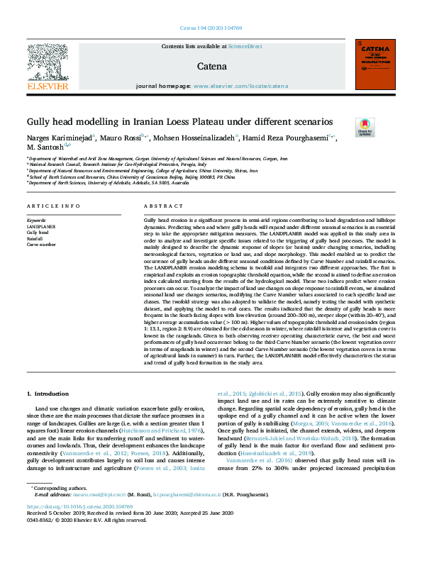 (PDF) Gully head modelling in Iranian Loess Plateau under different ...
