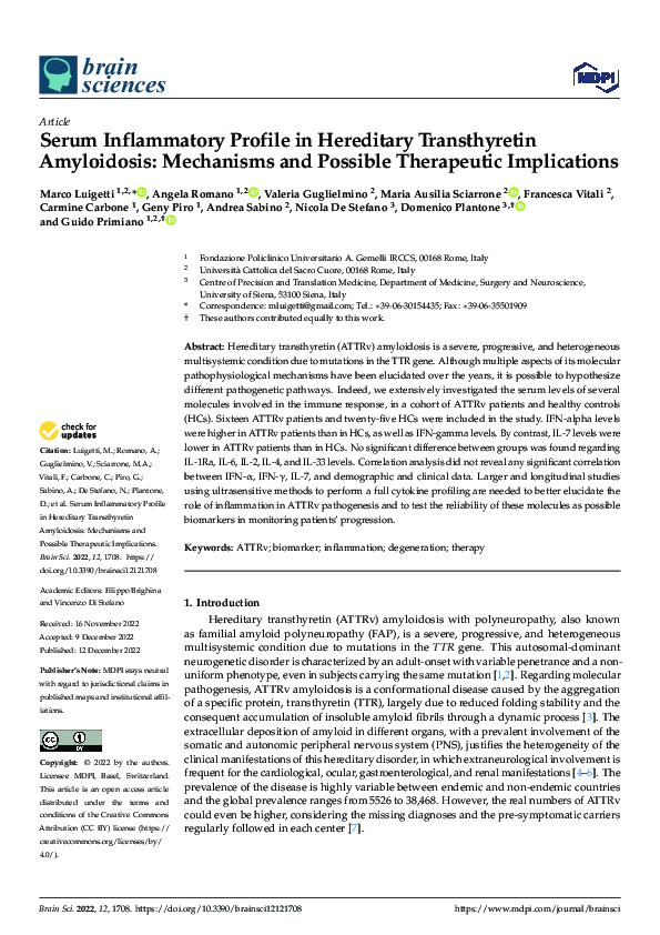 (PDF) Serum Inflammatory Profile in Hereditary Transthyretin ...