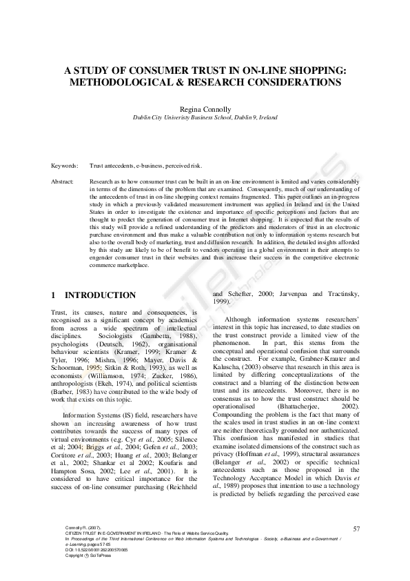(PDF) A Study of Consumer Trust in On-line Shopping: Methodological ...