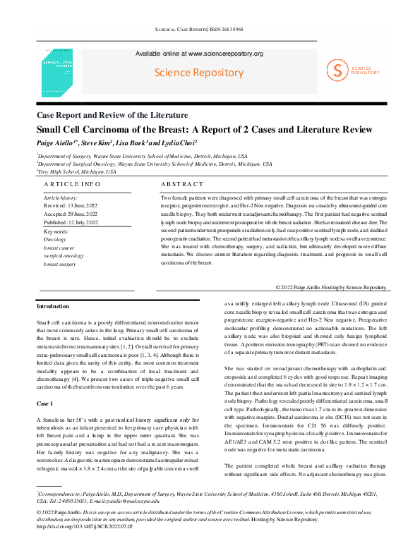 (PDF) Small Cell Carcinoma of the Breast: A Report of 2 Cases and ...