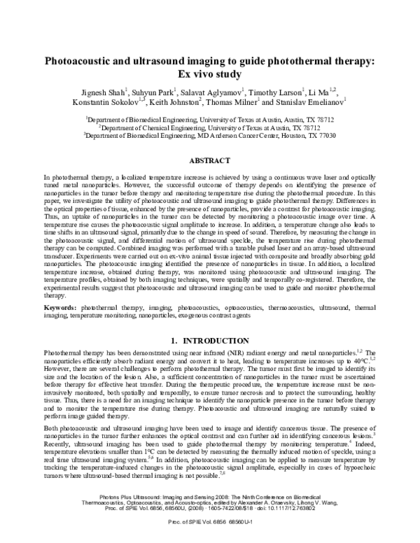 (PDF) Photoacoustic and ultrasound imaging to guide photothermal ...
