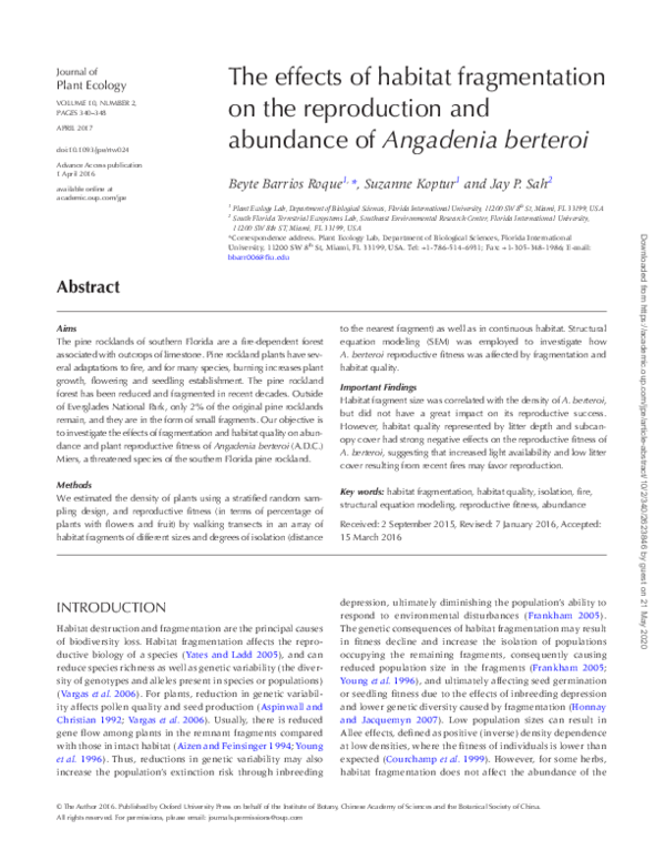 (PDF) The effects of habitat fragmentation on the reproduction and ...